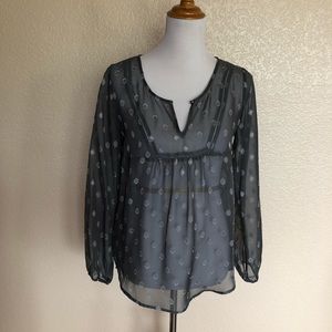 Ann Taylor Loft Gray Long Sleeve Sheer Top XS